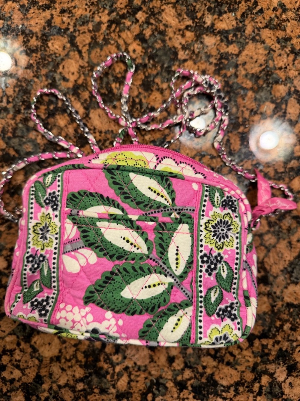 Vera Bradley Pink Green Quilted Crossbody Bag